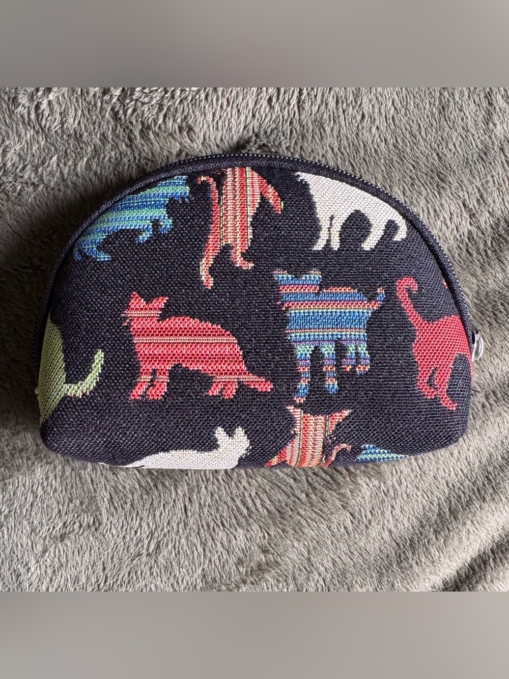 New See Animal Print Cosmetic Pouch in Black & Red Like New